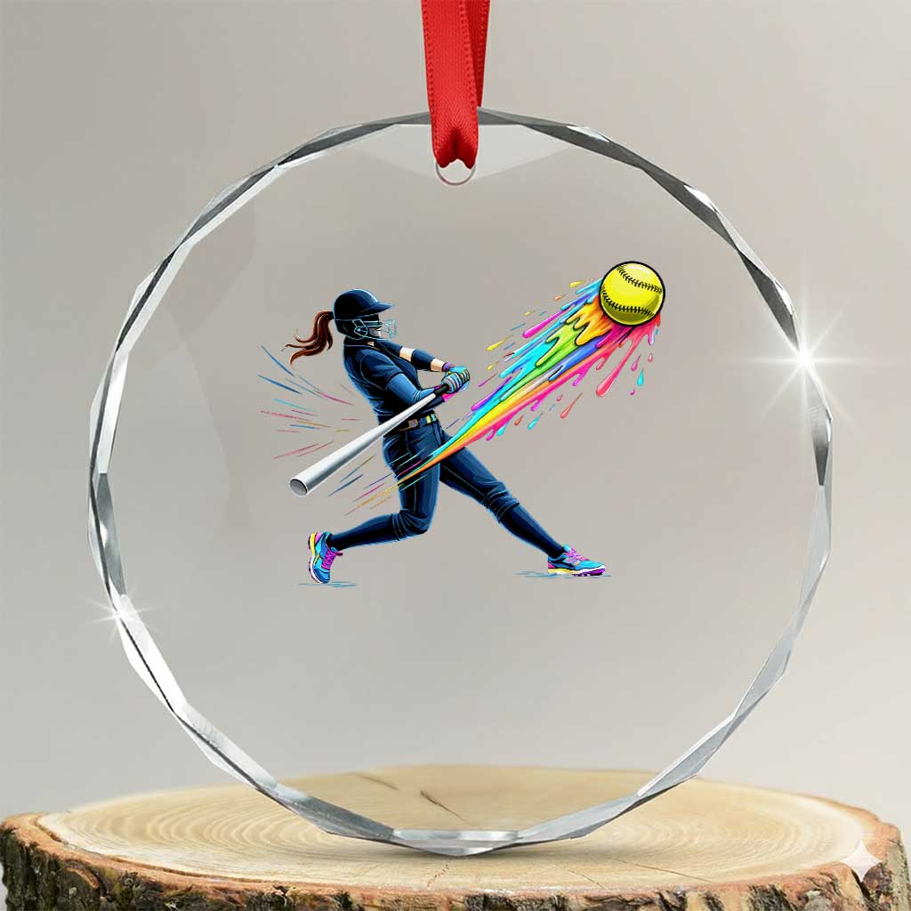 Softball Player Drip Crystal Glass Ornament