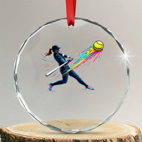 Softball Player Drip Crystal Glass Ornament
