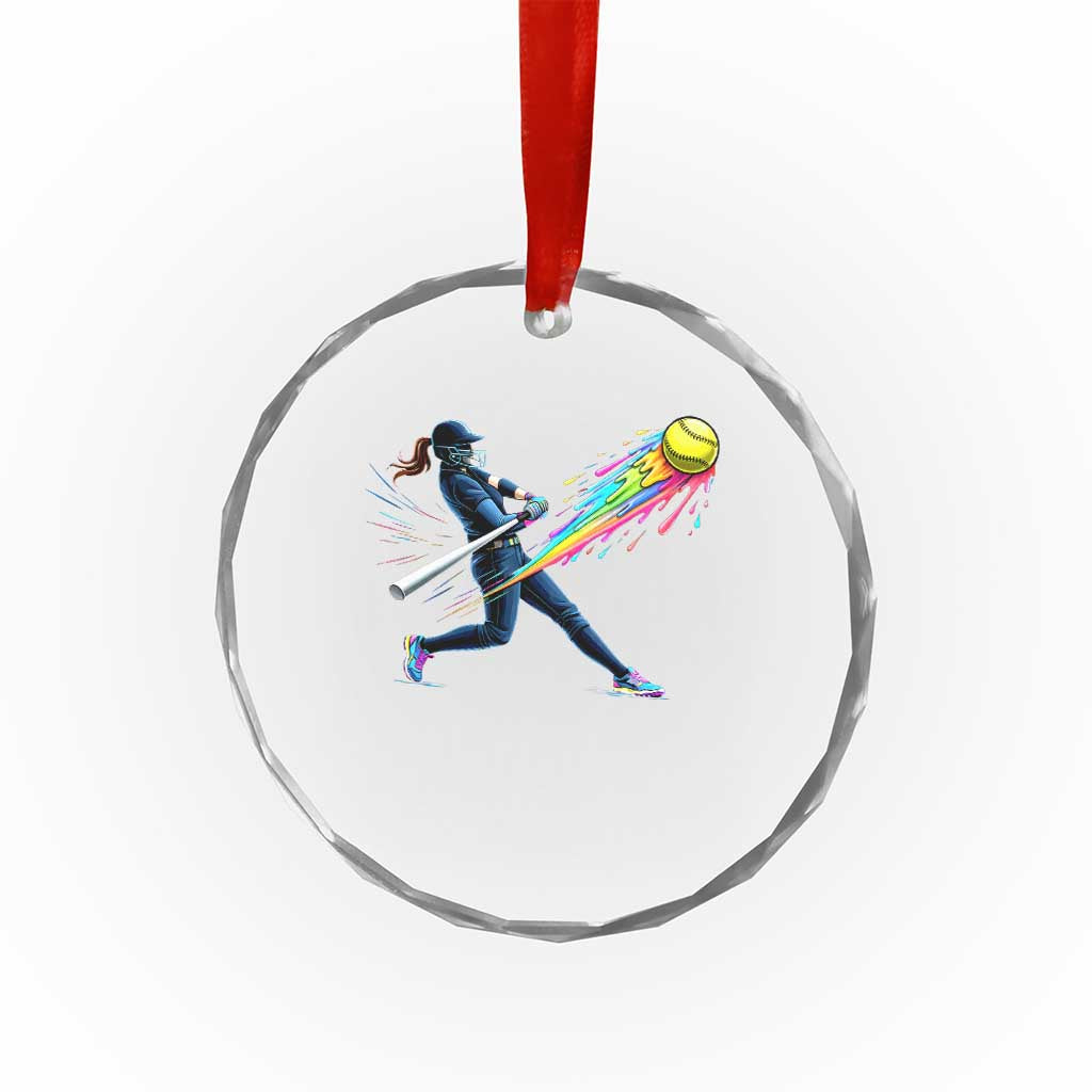 Softball Player Drip Crystal Glass Ornament
