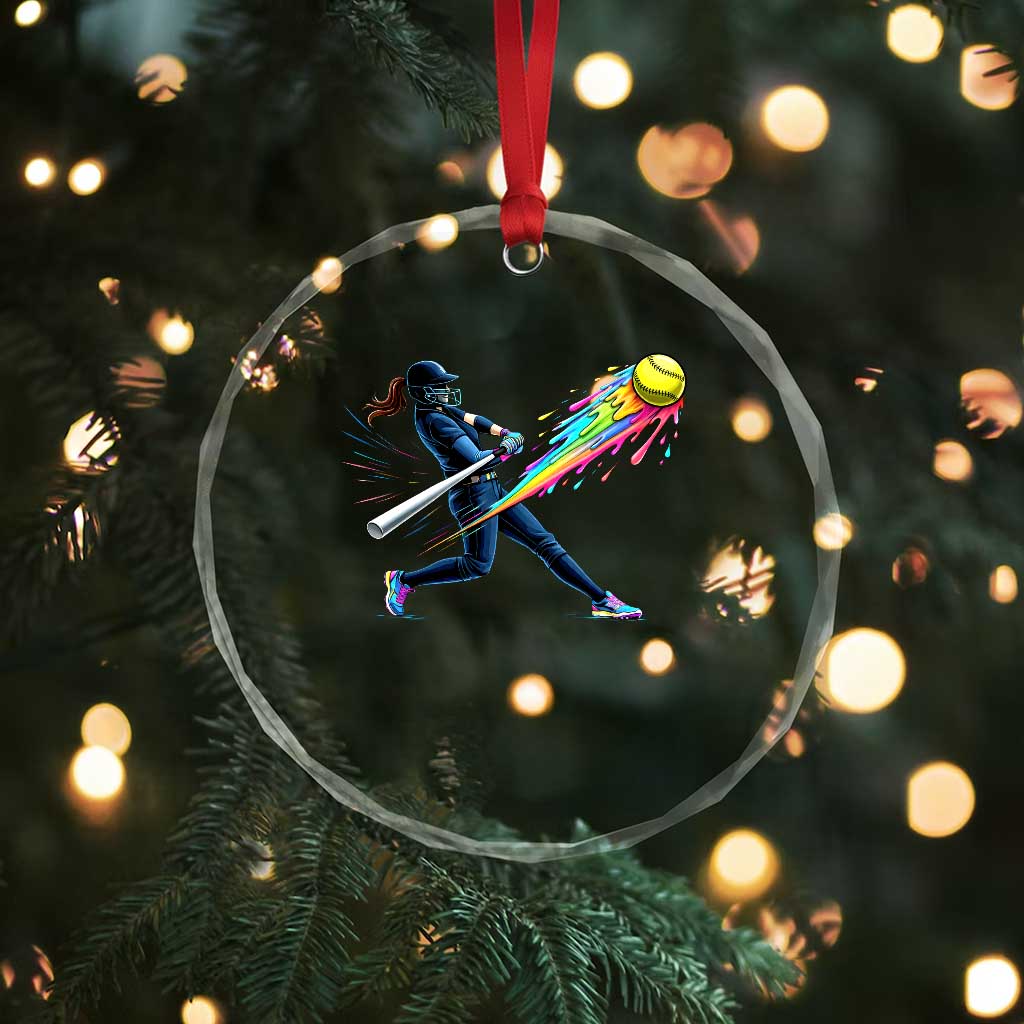 Softball Player Drip Crystal Glass Ornament