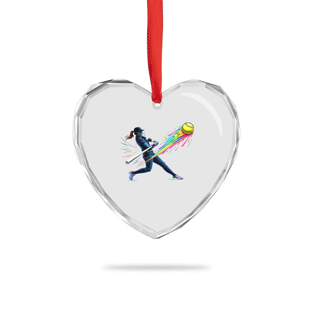 Softball Player Drip Heart Crystal Glass Ornament