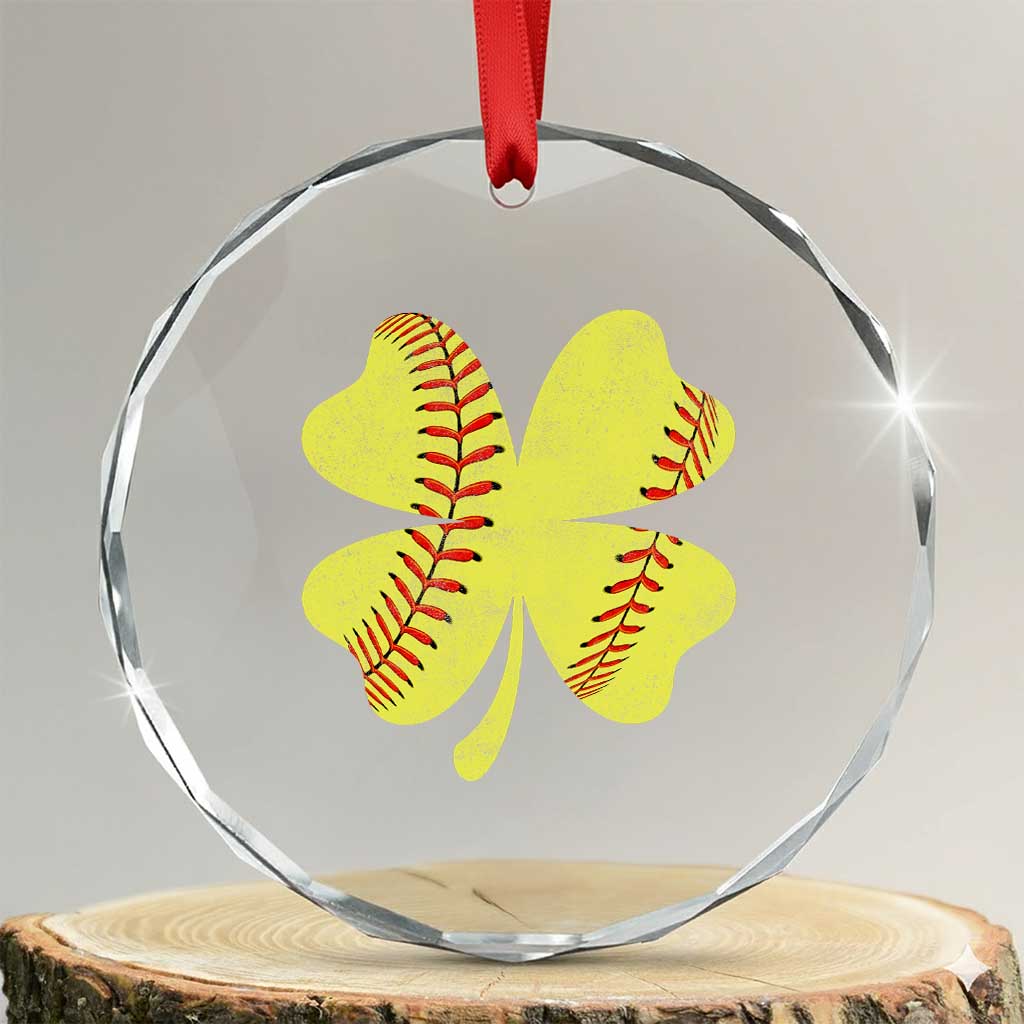 Softball St Patricks Day Irish Clover Sport Crystal Glass Ornament