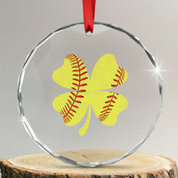 Softball St Patricks Day Irish Clover Sport Crystal Glass Ornament