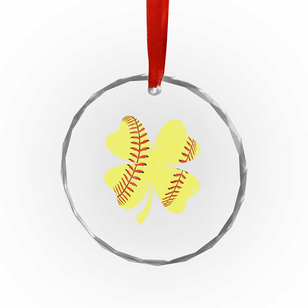 Softball St Patricks Day Irish Clover Sport Crystal Glass Ornament