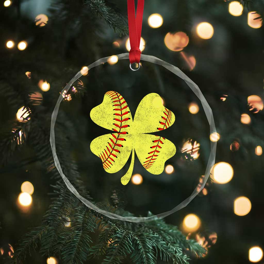 Softball St Patricks Day Irish Clover Sport Crystal Glass Ornament