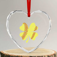 Softball St Patricks Day Irish Clover Sport Heart Crystal Glass Ornament
