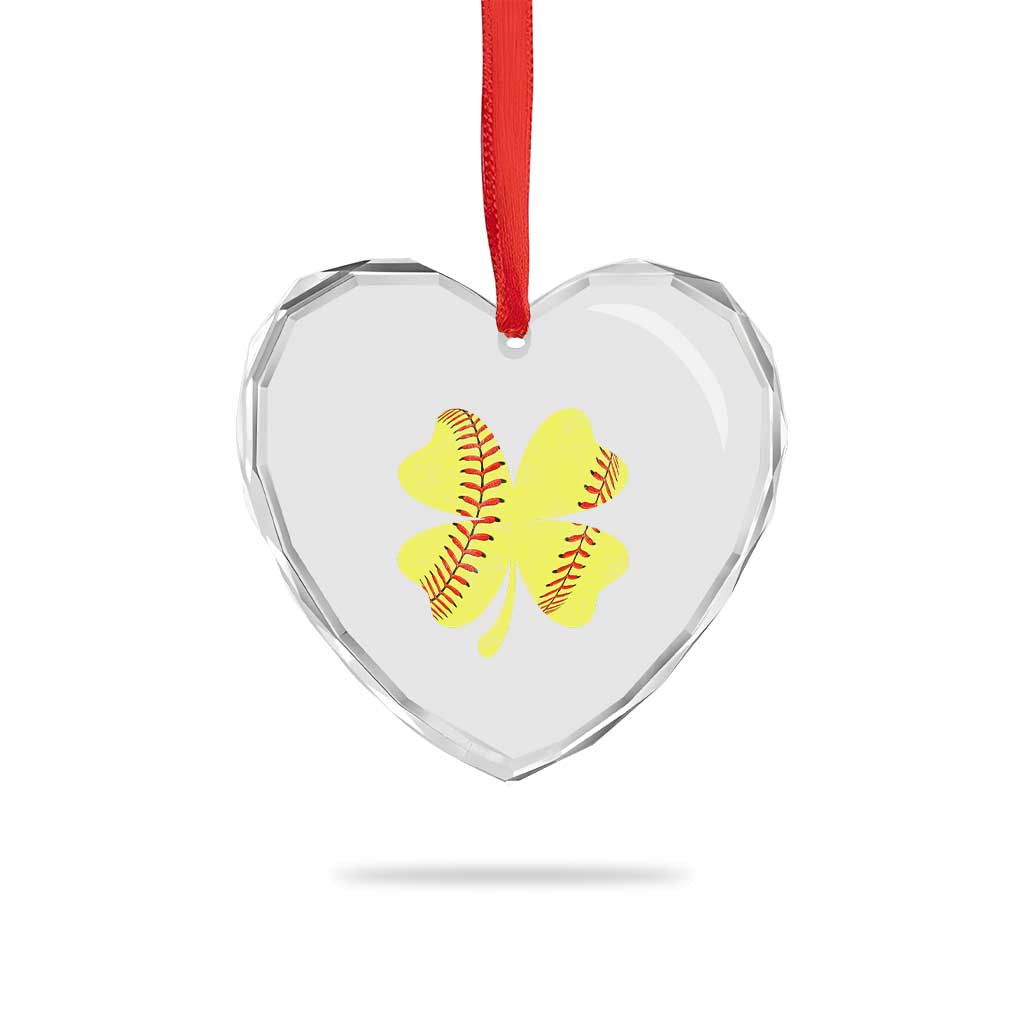 Softball St Patricks Day Irish Clover Sport Heart Crystal Glass Ornament