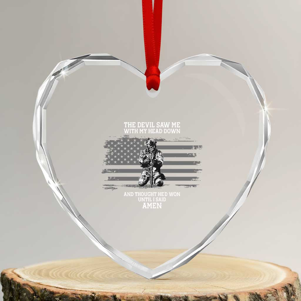 Soldier Skull Christian Faith Quote Heart Crystal Glass Ornament The Devil Saw Me With My Head Down And Thought He'd Won