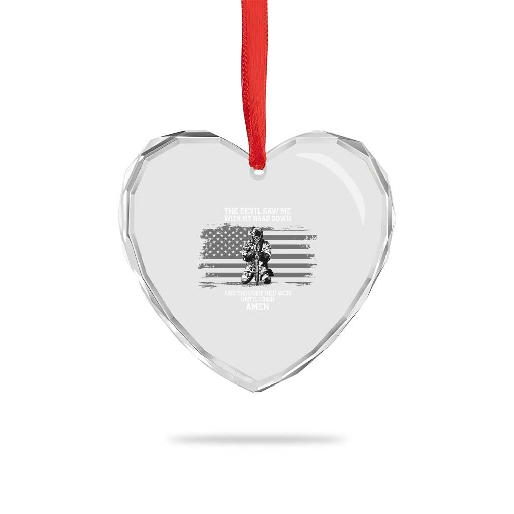 Soldier Skull Christian Faith Quote Heart Crystal Glass Ornament The Devil Saw Me With My Head Down And Thought He'd Won