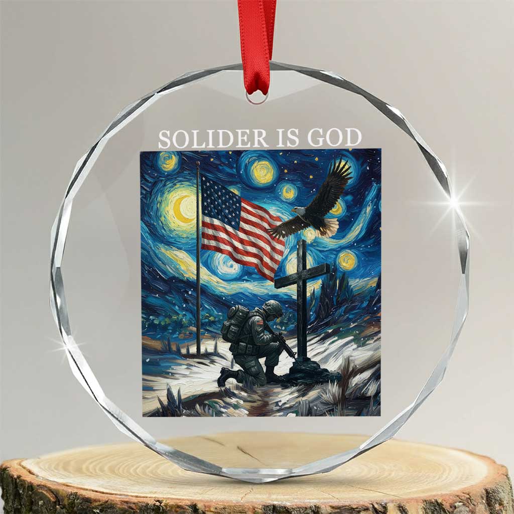 Solider Army Christian Crystal Glass Ornament Cross Starry Night Faith Patriotic Jesus - Wonder Print Shop