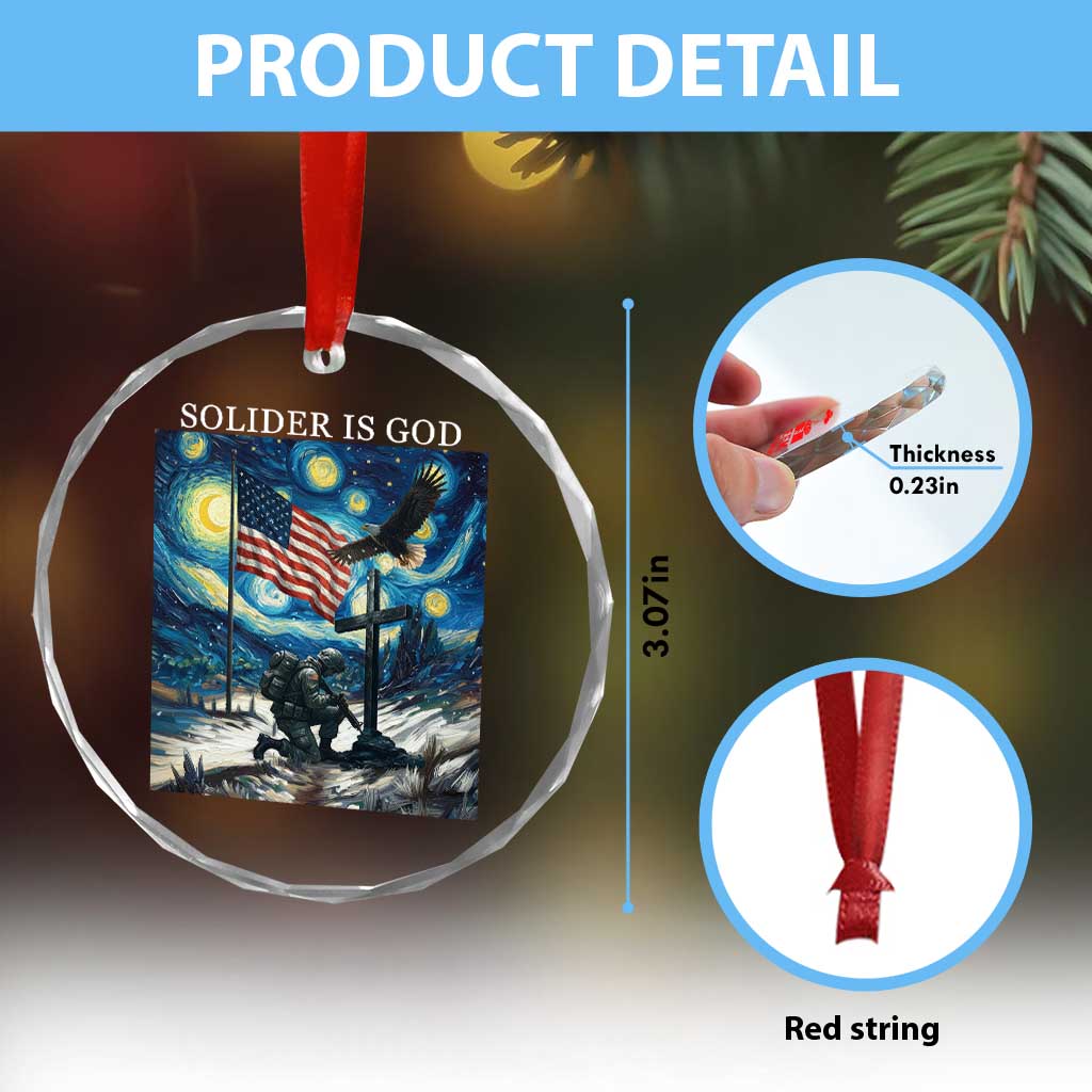 Solider Army Christian Crystal Glass Ornament Cross Starry Night Faith Patriotic Jesus - Wonder Print Shop