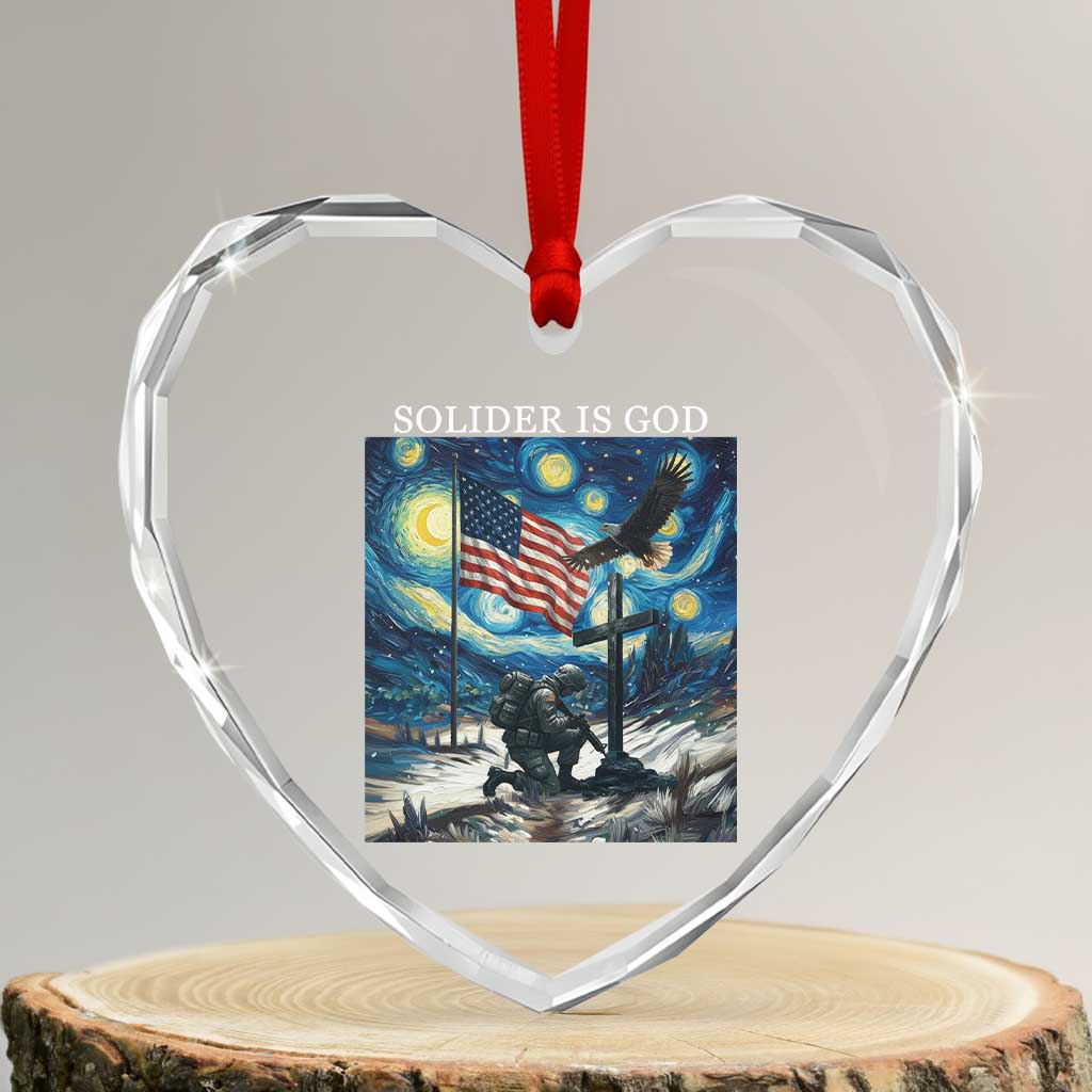 Solider Army Christian Heart Crystal Glass Ornament Cross Starry Night Faith Patriotic Jesus - Wonder Print Shop