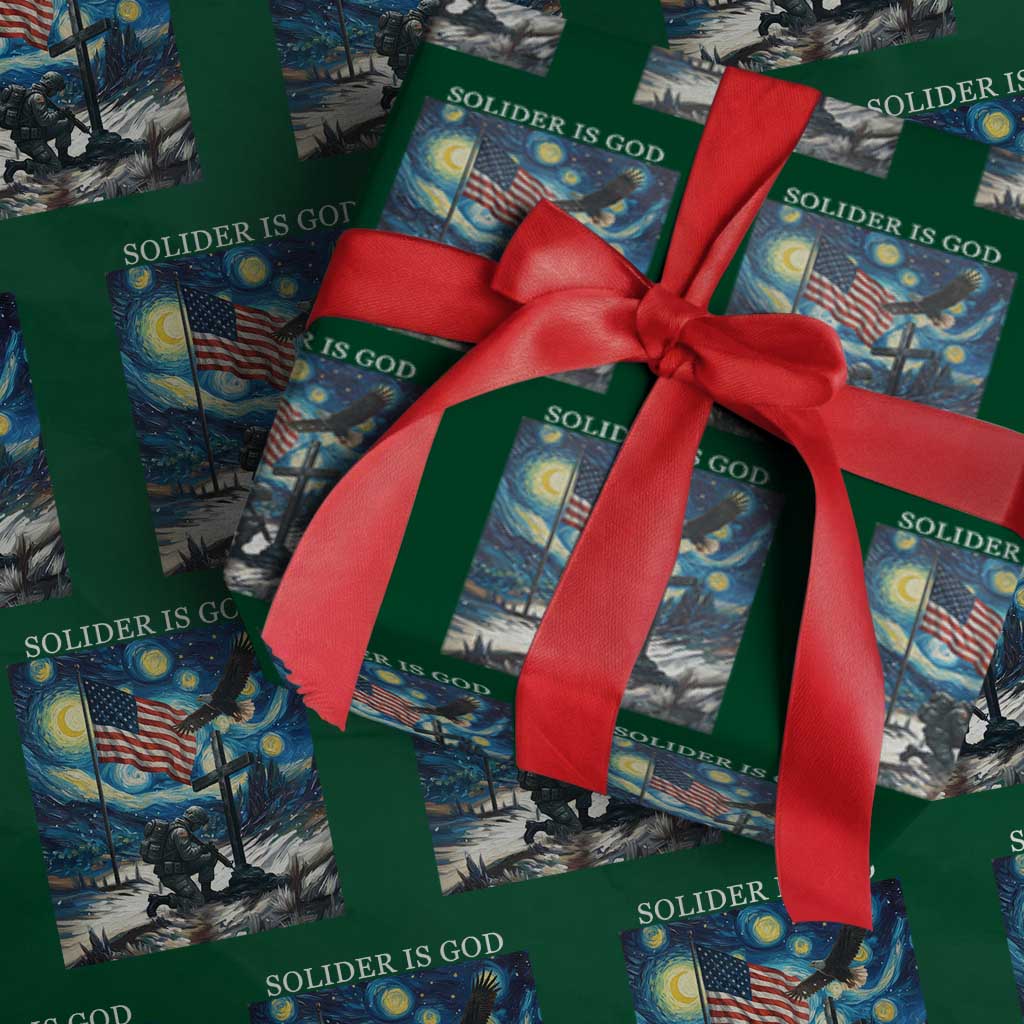 Solider Army Christian Wrapping Paper Roll Cross Starry Night Faith Patriotic Jesus - Wonder Print Shop