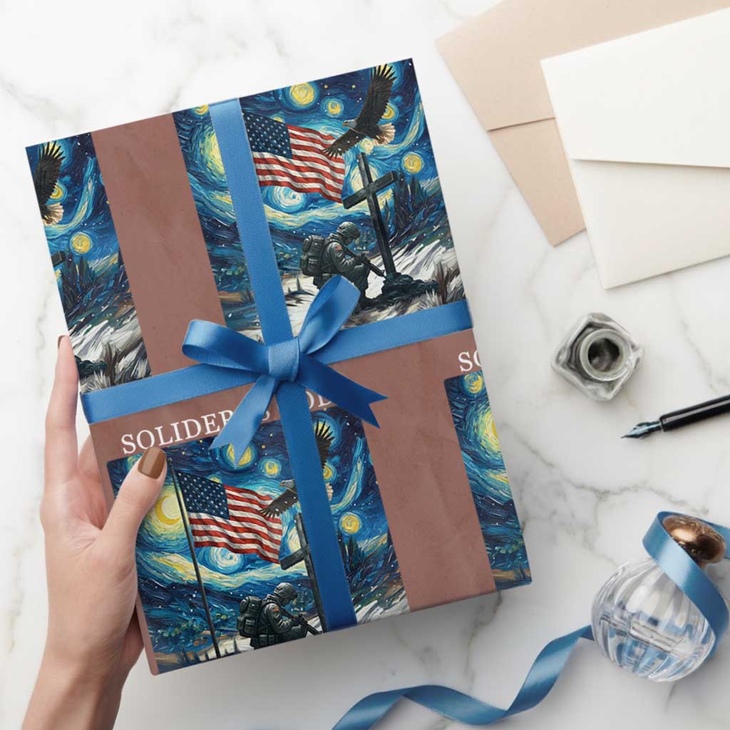 Solider Army Christian Wrapping Paper Roll Cross Starry Night Faith Patriotic Jesus - Wonder Print Shop
