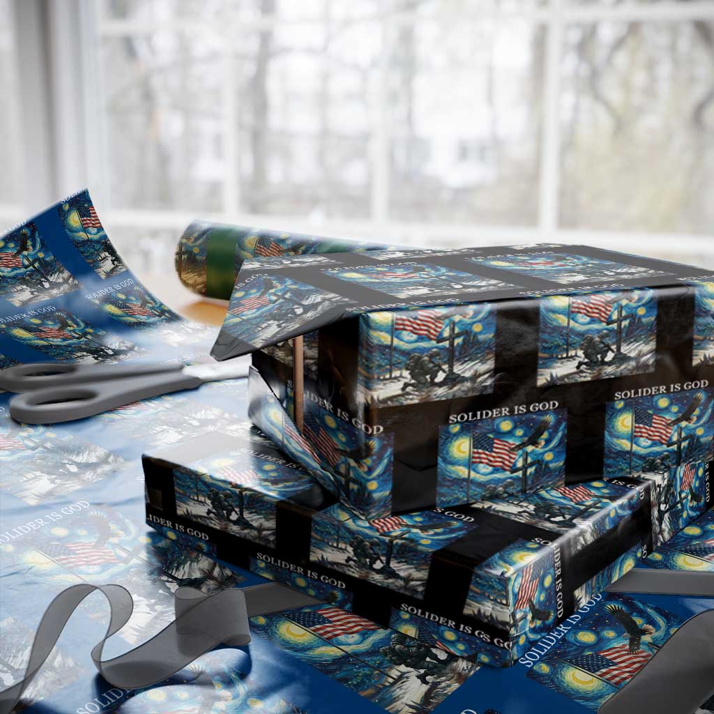 Solider Army Christian Wrapping Paper Roll Cross Starry Night Faith Patriotic Jesus - Wonder Print Shop