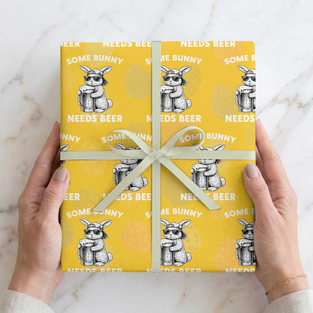 Some Bunny Needs Beer Funny Easter Drinking Humor Wrapping Paper Roll Cool Rabbit with Sunglasses Graphic Gift