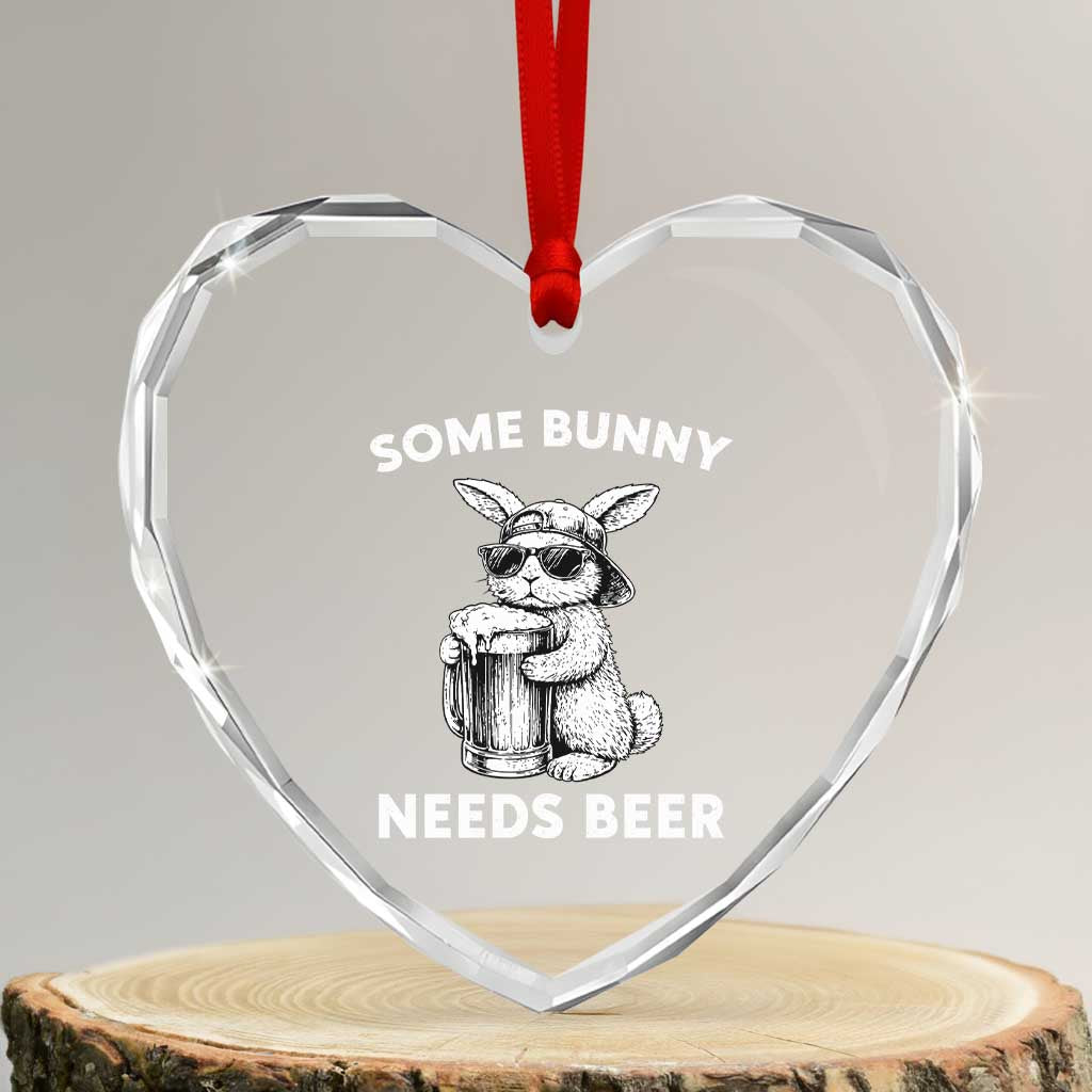 Some Bunny Needs Beer Funny Easter Drinking Humor Heart Crystal Glass Ornament Cool Rabbit with Sunglasses Graphic Gift