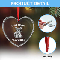 Some Bunny Needs Beer Funny Easter Drinking Humor Heart Crystal Glass Ornament Cool Rabbit with Sunglasses Graphic Gift