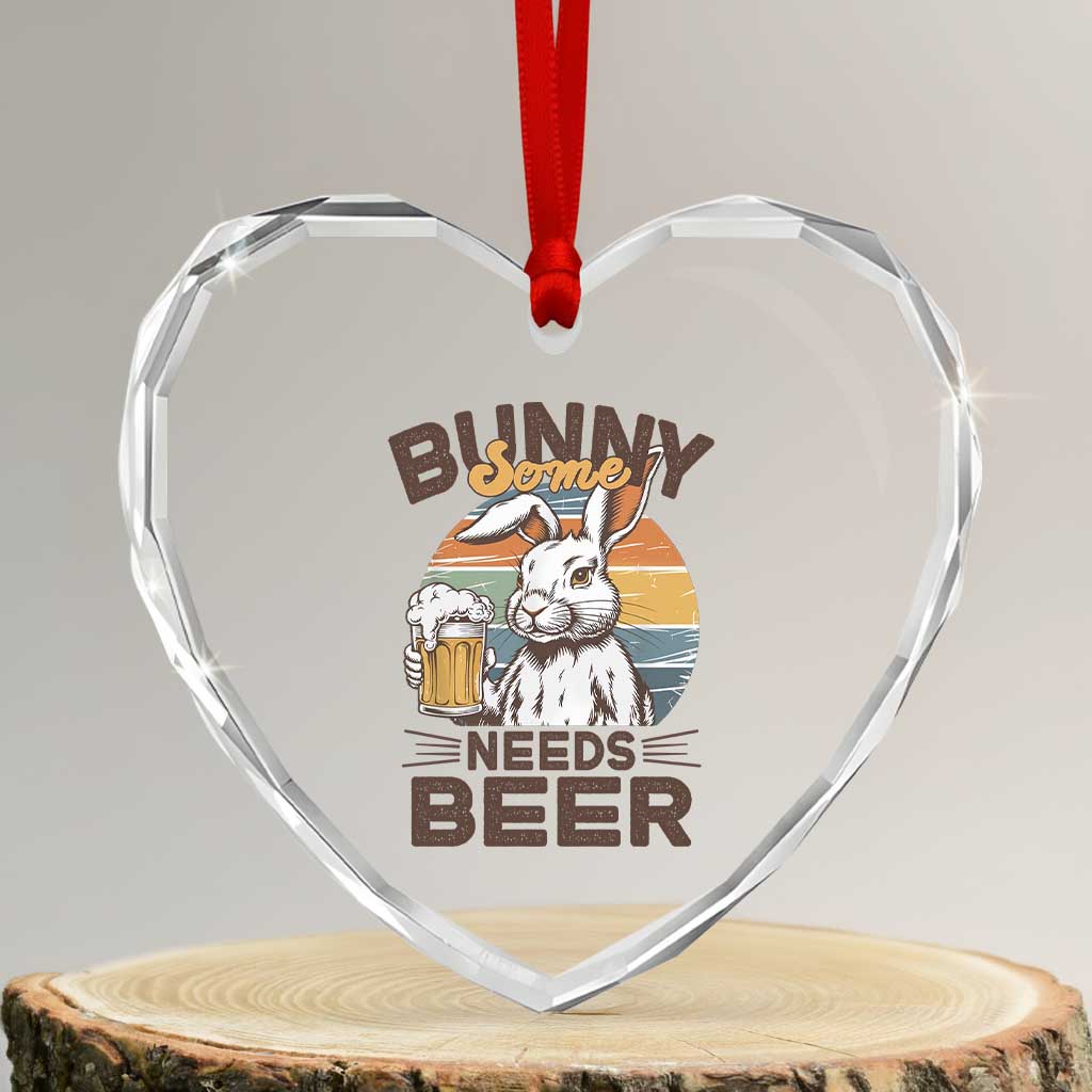 Some Bunny Needs Beer Funny Easter Drinking Humor Heart Crystal Glass Ornament Retro Rabbit Beer Lover Gift