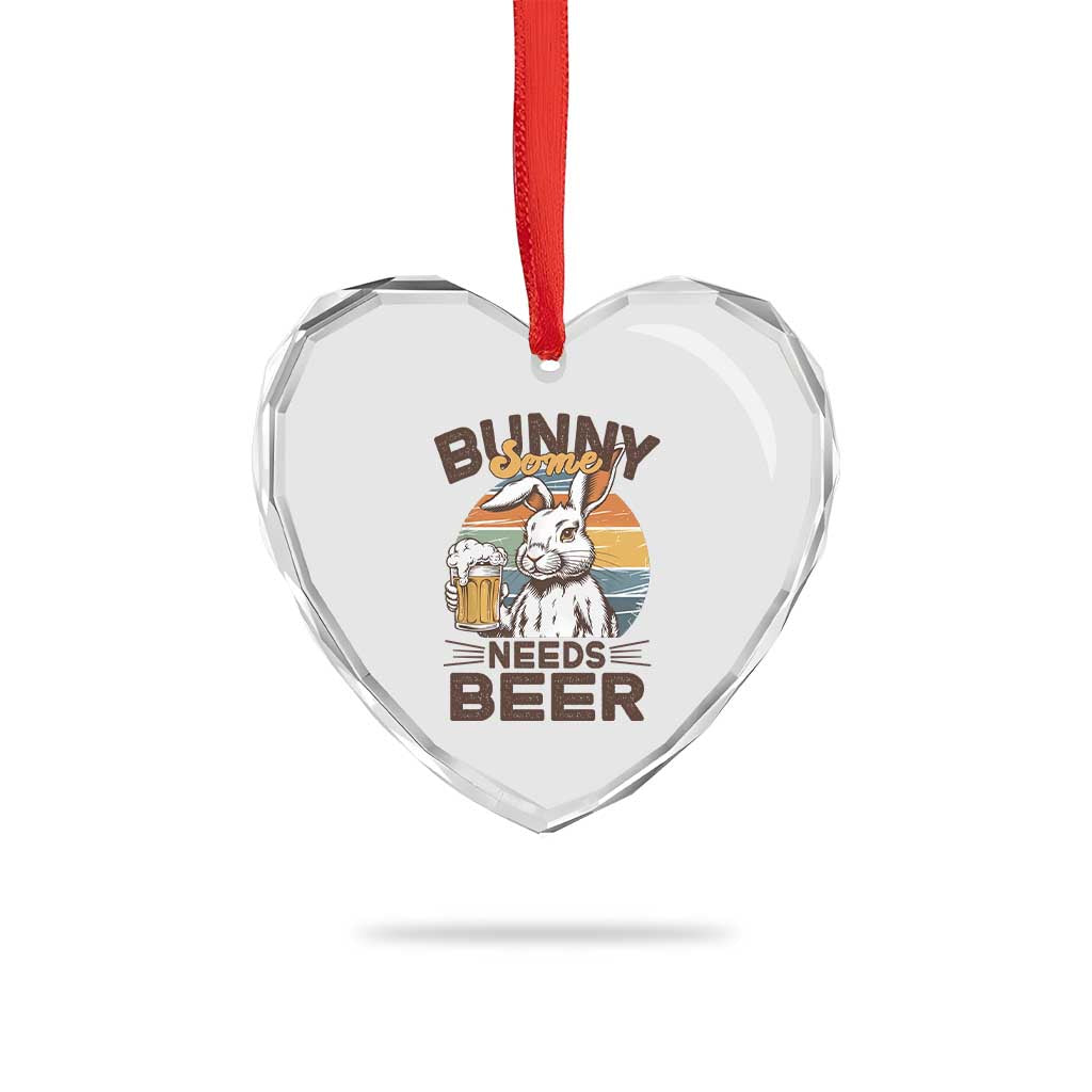 Some Bunny Needs Beer Funny Easter Drinking Humor Heart Crystal Glass Ornament Retro Rabbit Beer Lover Gift