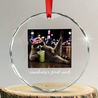 Somebody's Feral Aunt Crystal Glass Ornament Raccoon Drinking Iced Matcha Latte Sarcastic Animal Humor