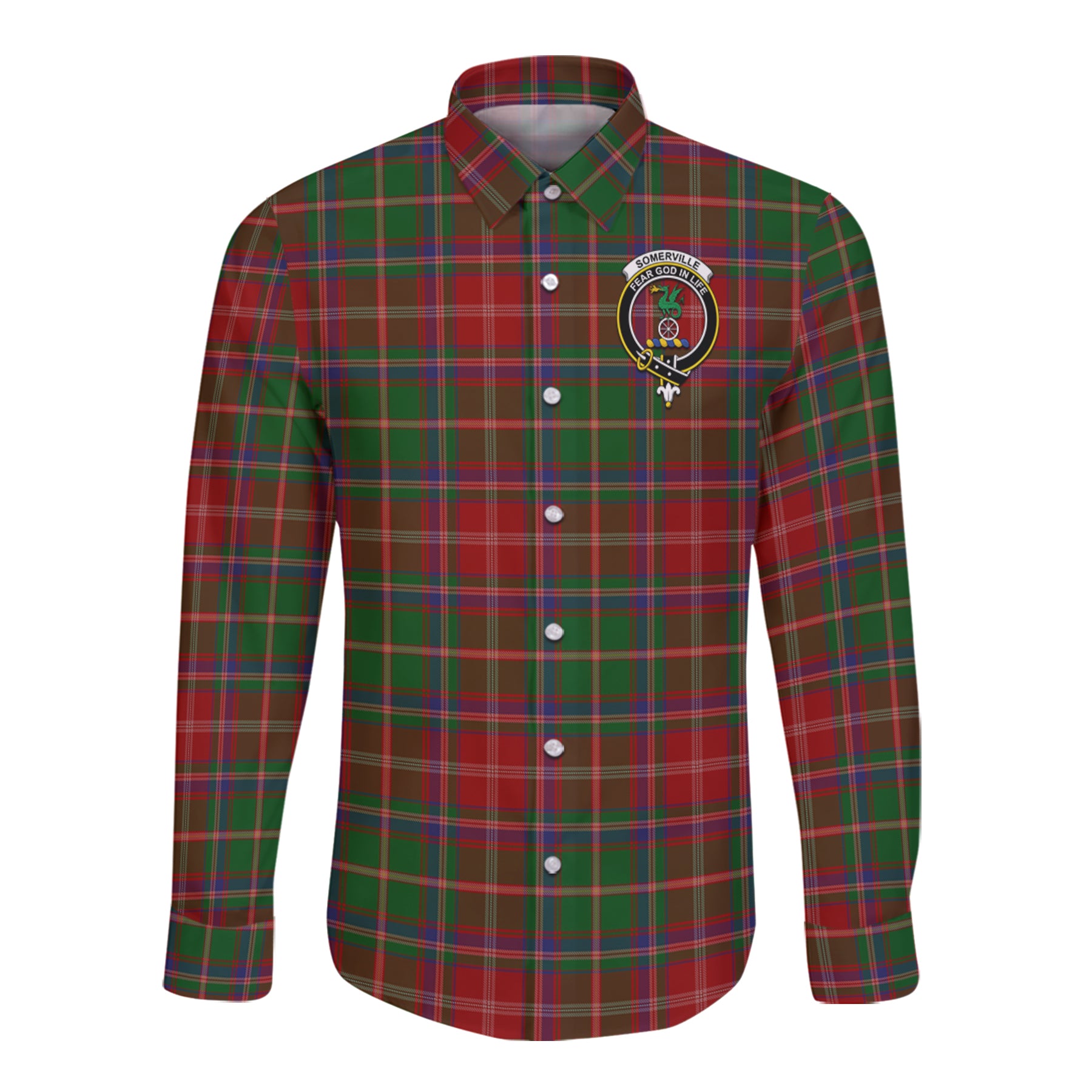 Somerville Tartan Long Sleeve Button Up Shirt with Scottish Family Crest K23