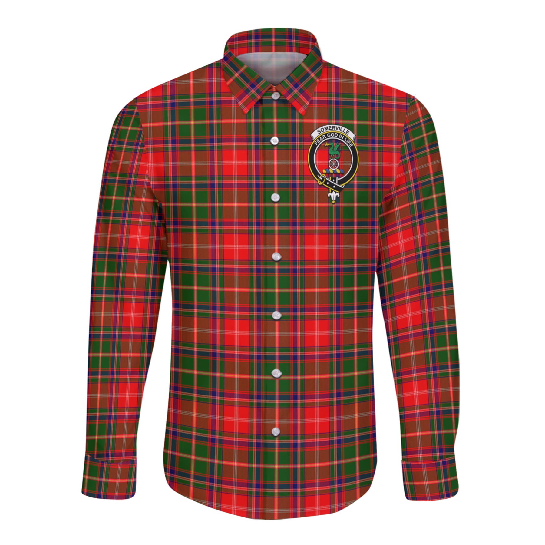 Somerville Modern Tartan Long Sleeve Button Up Shirt with Scottish Family Crest K23