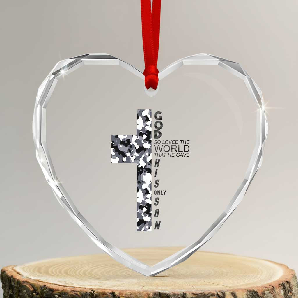 Son Of God Jesus Heart Crystal Glass Ornament Camo Christ Cross Christian 9 John 3 16