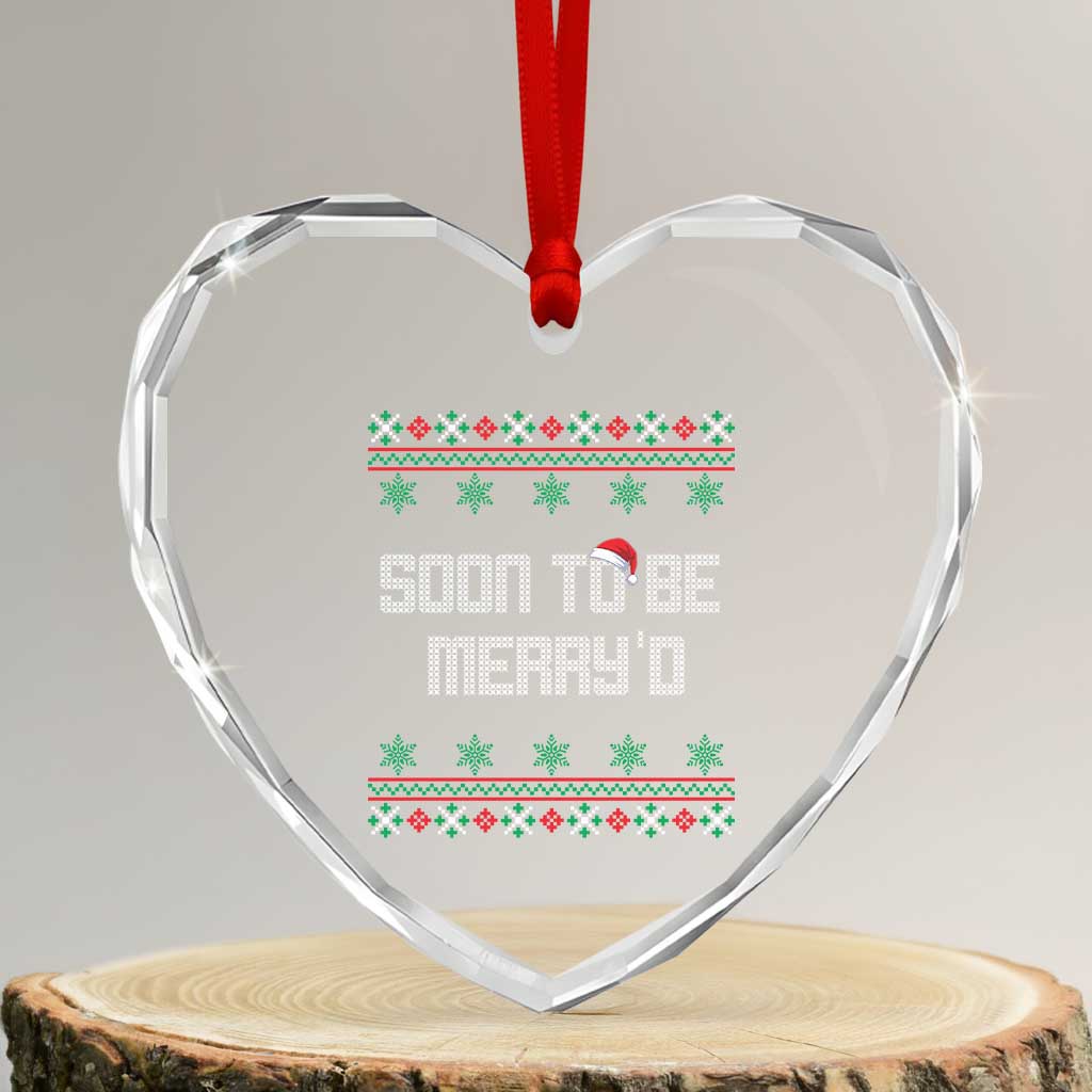 Soon To Be Merry'd Christmas Heart Crystal Glass Ornament Engaged Couple Matching - Wonder Print Shop