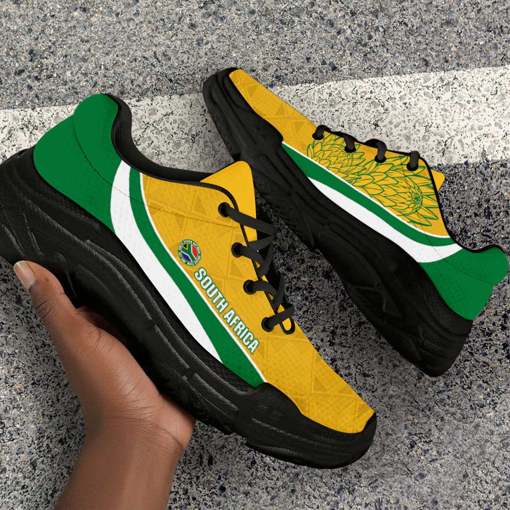 South Africa 2026 Football Chunky Sneakers Bafana Bafana Kente Curve Stylized - Wonder Print Shop