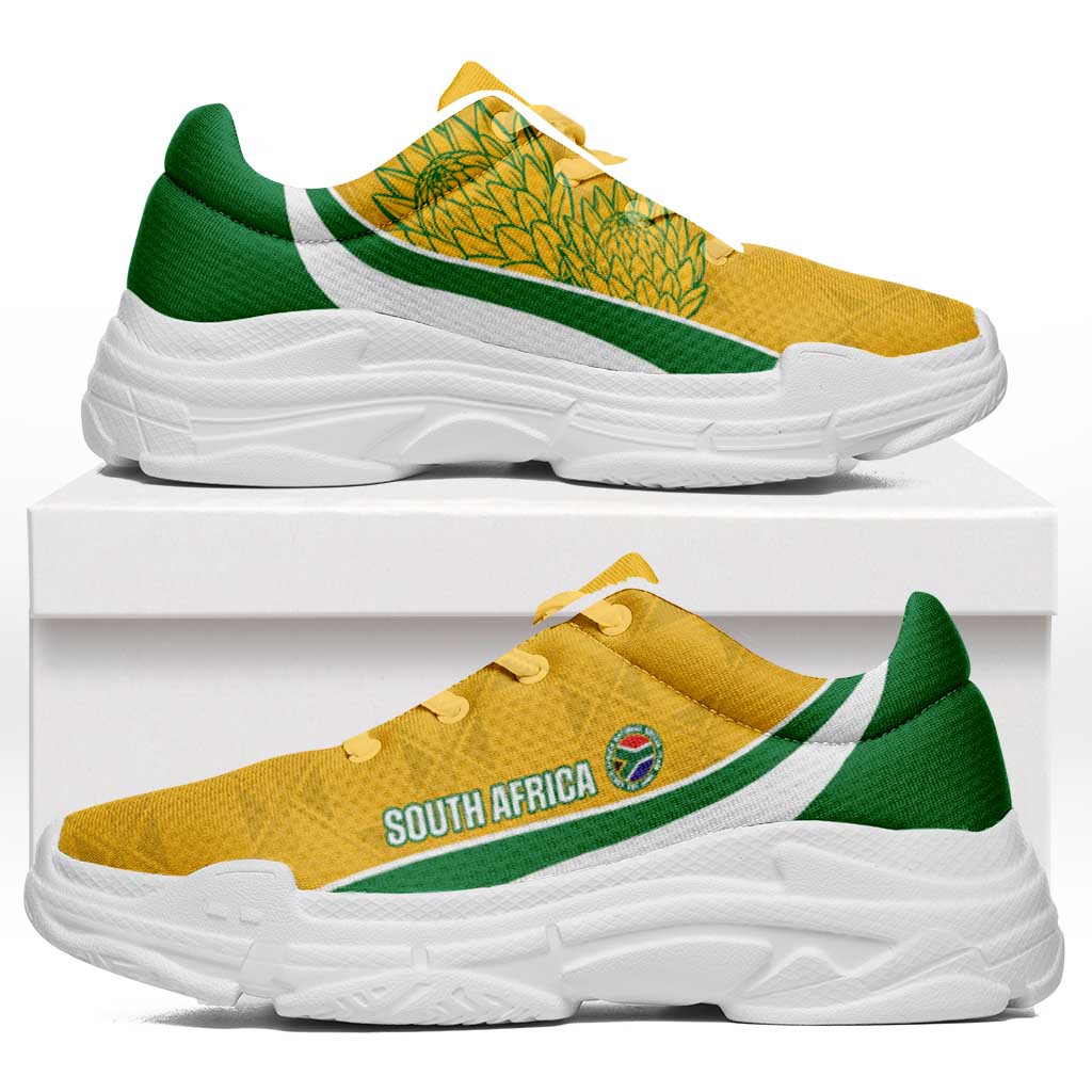 South Africa 2026 Football Chunky Sneakers Bafana Bafana Kente Curve Stylized - Wonder Print Shop