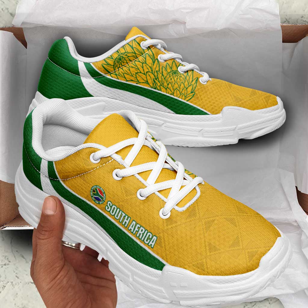 South Africa 2026 Football Chunky Sneakers Bafana Bafana Kente Curve Stylized - Wonder Print Shop
