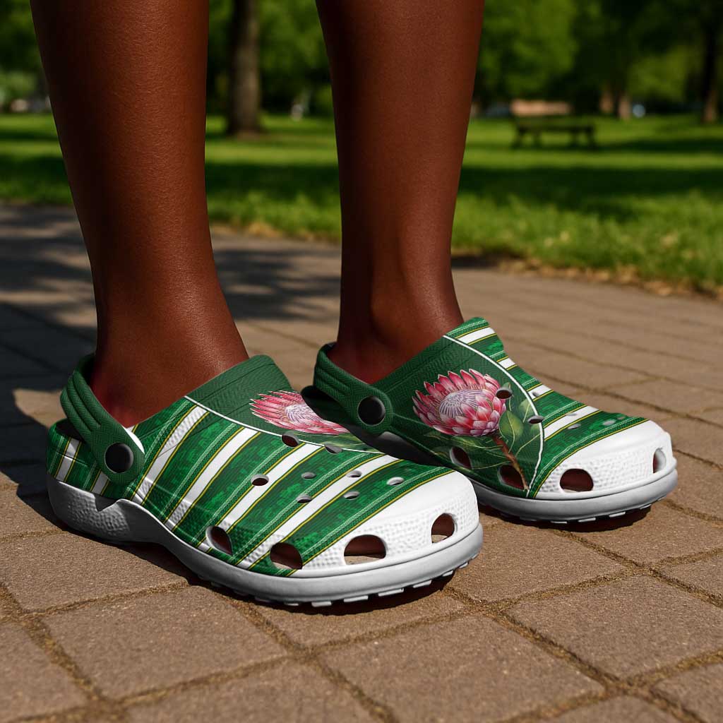 South Africa Clogs Shoes King Protea with African Heritage Stripes Style