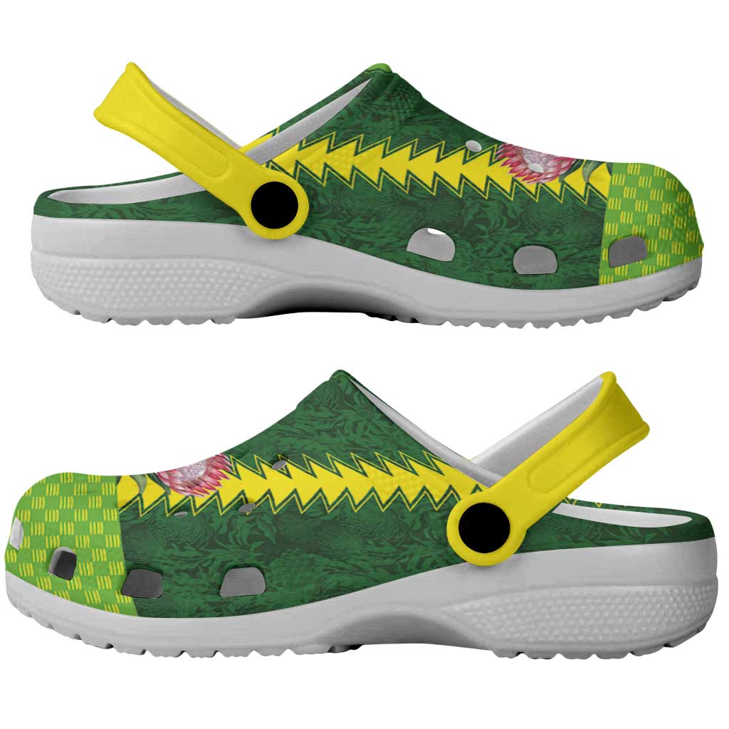 South Africa Clogs Shoes King Protea with African Tribal Geometric Pattern Culture Art