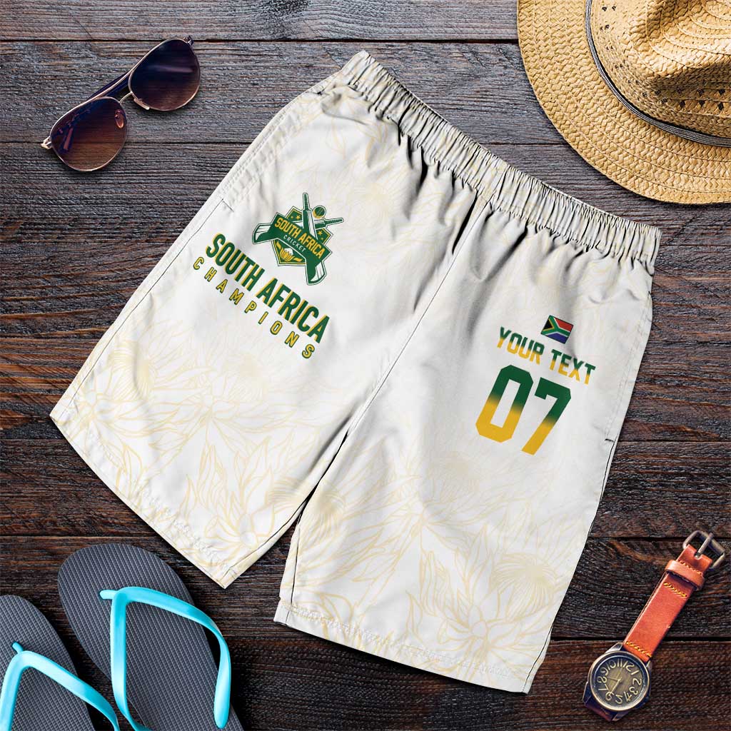 South Africa Cricket Champion Custom Shorts for Men Gold Proteas - All White - Wonder Print Shop
