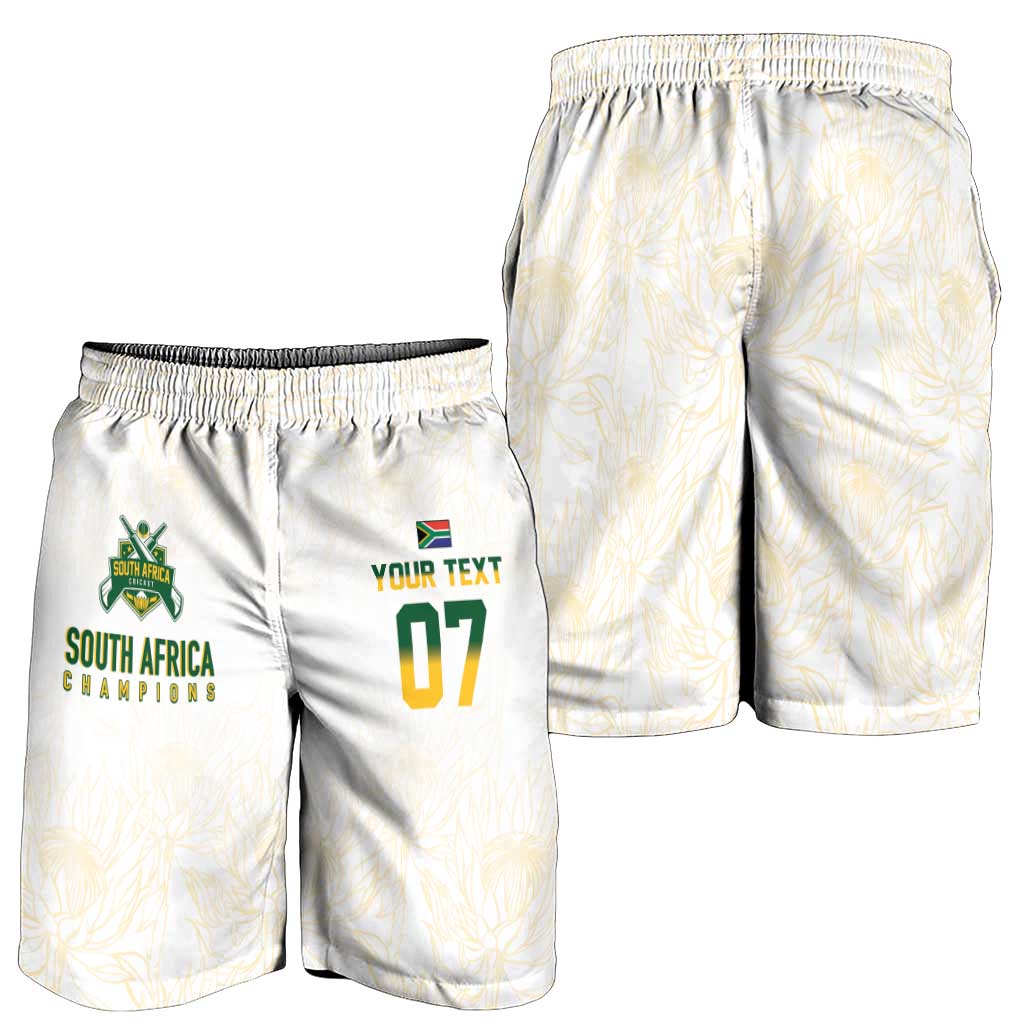 South Africa Cricket Champion Custom Shorts for Men Gold Proteas - All White - Wonder Print Shop