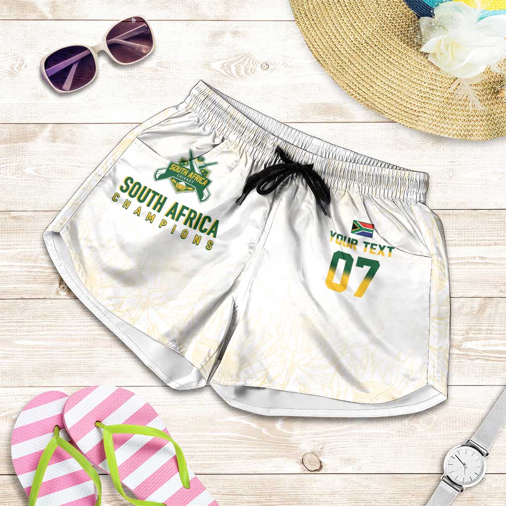 South Africa Cricket Champion Custom Shorts for Women Gold Proteas - All White - Wonder Print Shop