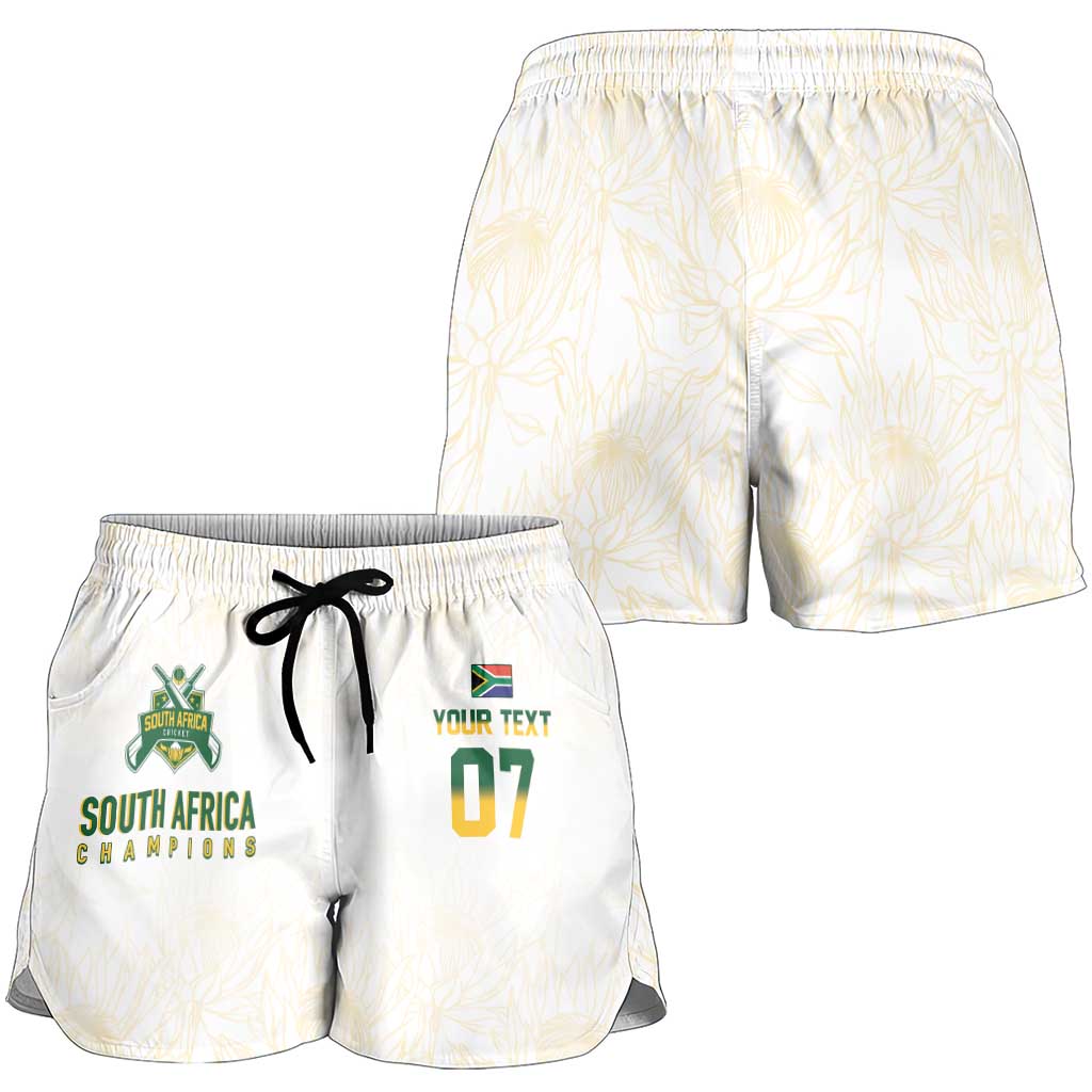 South Africa Cricket Champion Custom Shorts for Women Gold Proteas - All White - Wonder Print Shop