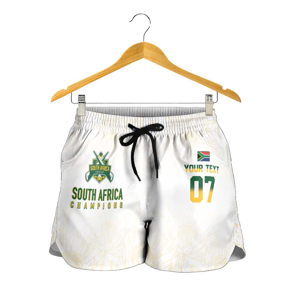 South Africa Cricket Champion Custom Shorts for Women Gold Proteas - All White - Wonder Print Shop