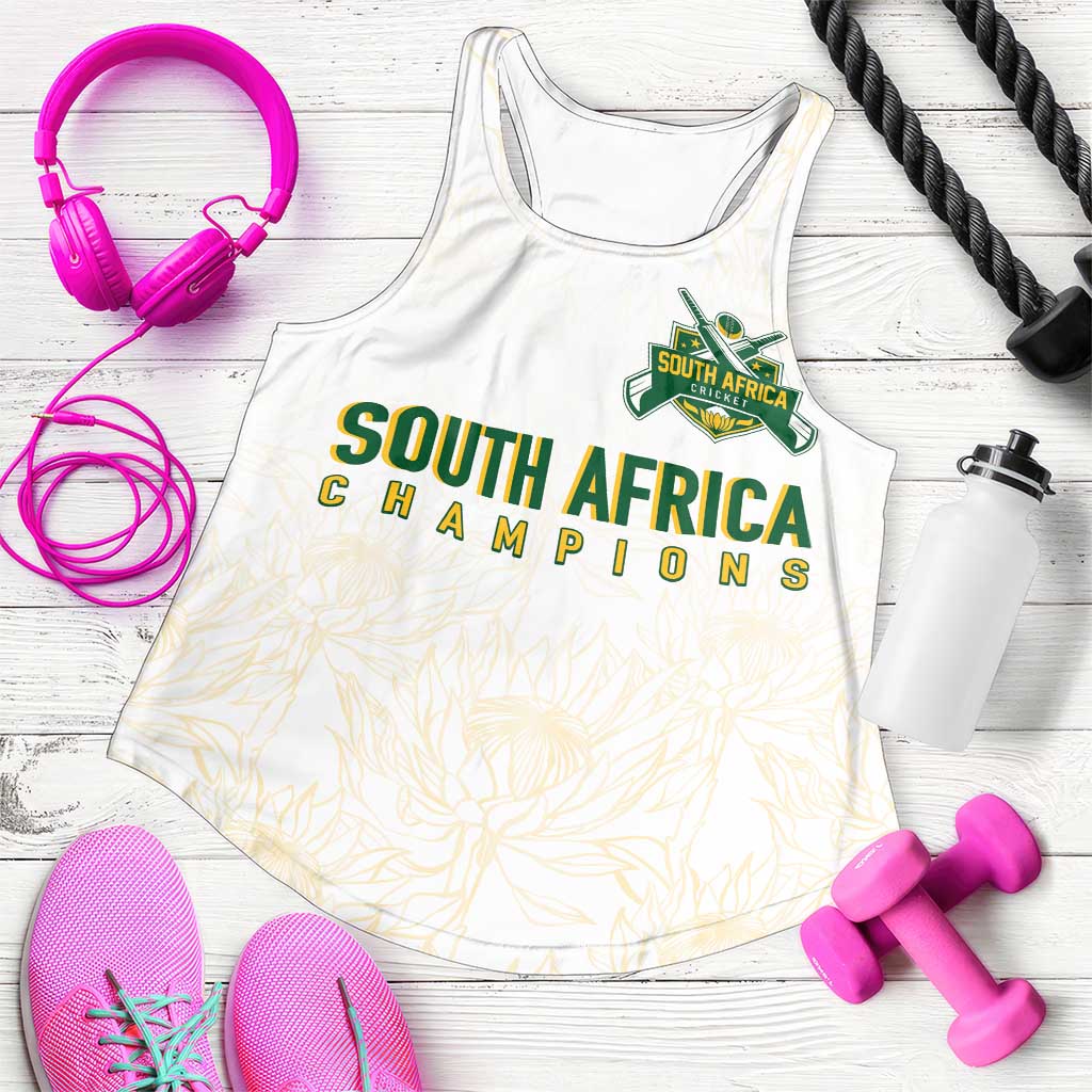 South Africa Cricket Champion Women Racerback Tank Gold Proteas - All White - Wonder Print Shop