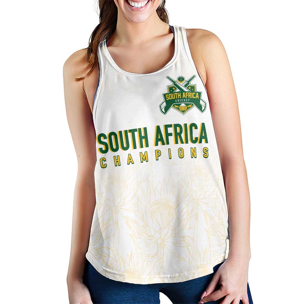 South Africa Cricket Champion Women Racerback Tank Gold Proteas - All White - Wonder Print Shop