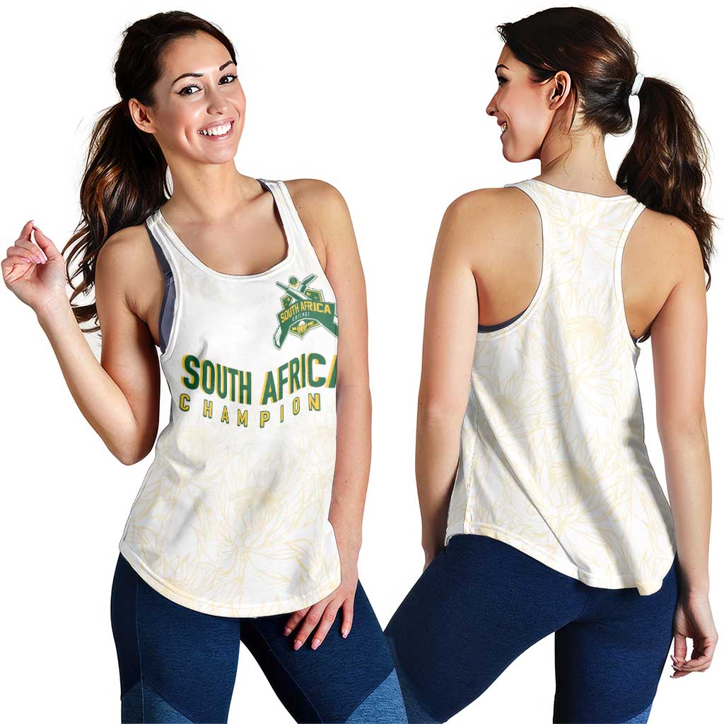South Africa Cricket Champion Women Racerback Tank Gold Proteas - All White - Wonder Print Shop