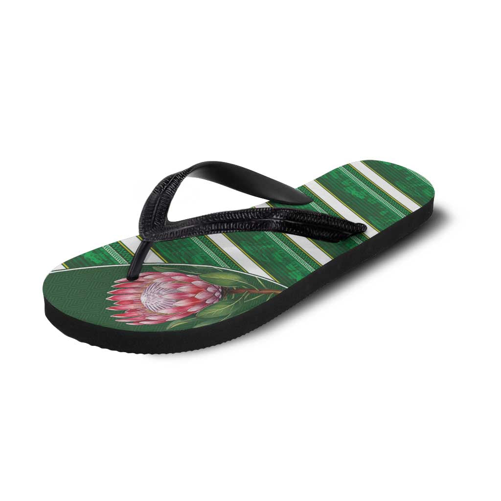 South Africa Flip Flops King Protea with African Heritage Stripes Style