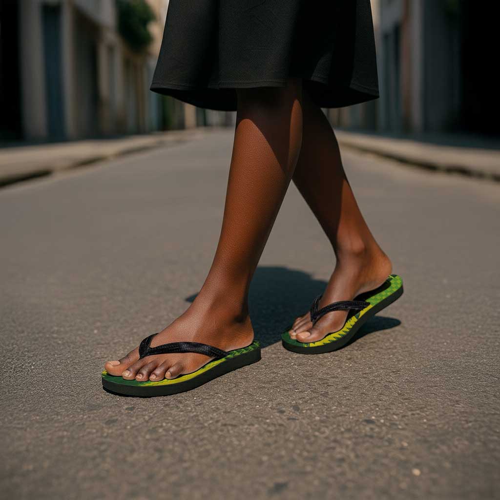 South Africa Flip Flops King Protea with African Tribal Geometric Pattern Culture Art