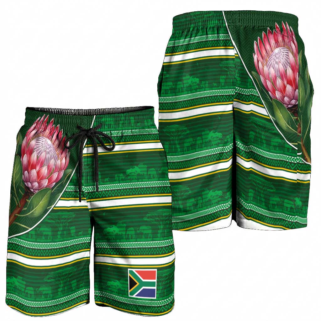 South Africa Football Shorts for Men King Protea with African Heritage Stripes Style