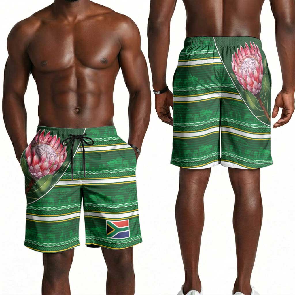 South Africa Football Shorts for Men King Protea with African Heritage Stripes Style