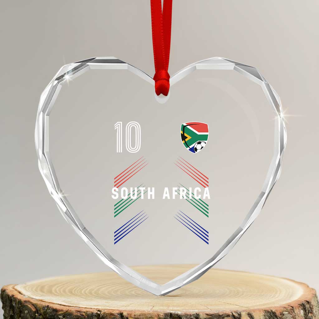 South Africa Soccer Sports Graphic Number 10 Jersey Style Heart Crystal Glass Ornament Proud South African Football Fans Game Day Pride
