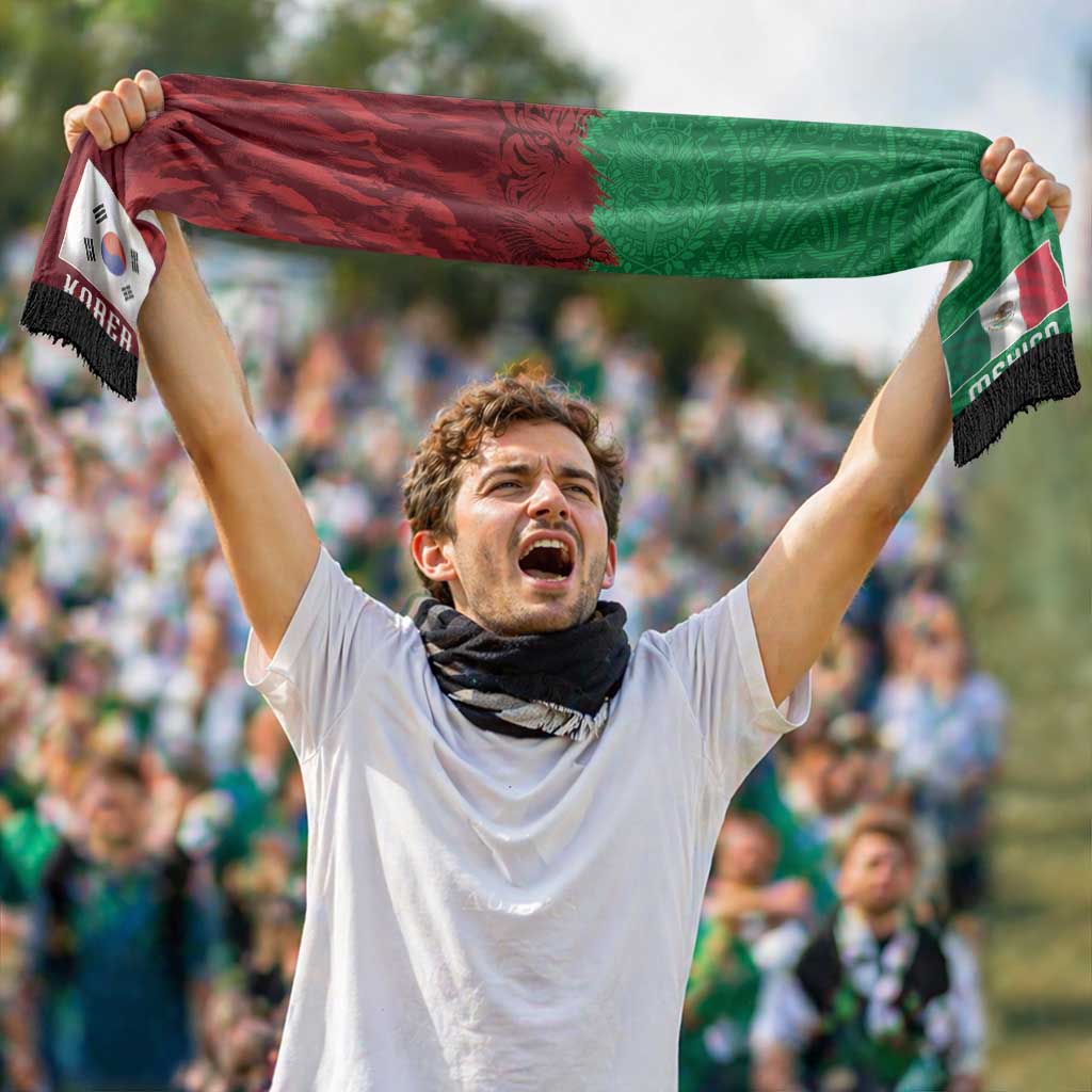 South Korea and Mexico National Football Personalized Soccer Scarf Taegeuk Warriors with El Tricolor Grunge Split Style