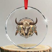 Southwestern Desert Bull Skull Crystal Glass Ornament Rustic Western Feather Emblem