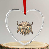 Southwestern Desert Bull Skull Heart Crystal Glass Ornament Rustic Western Feather Emblem
